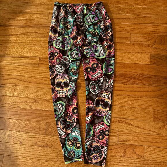 High-Waisted Colorful Sugar Skull Print Leggings -Medium - Picture 4 of 7